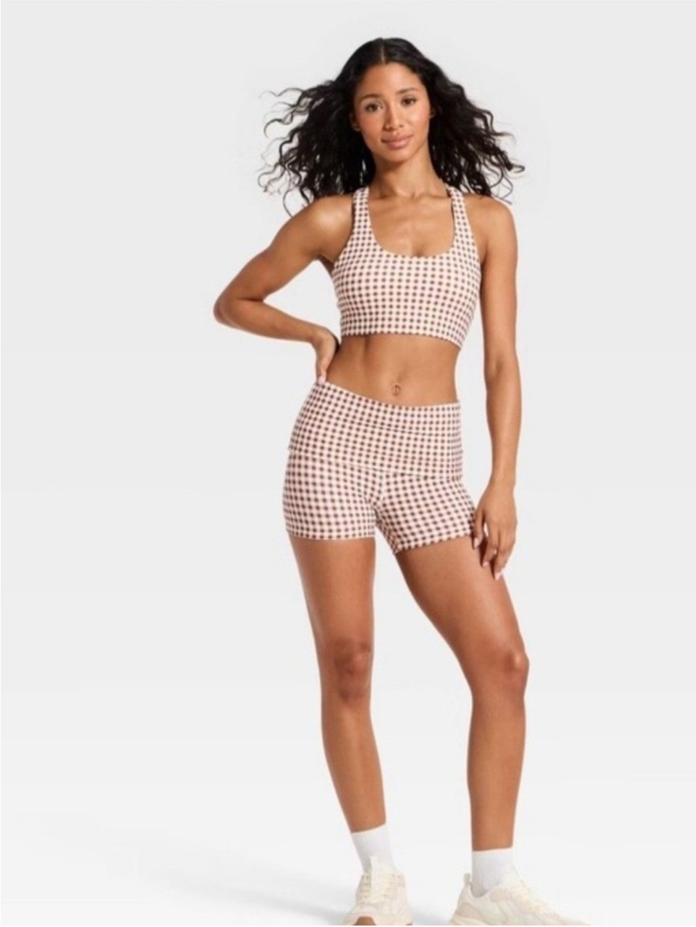 Women’s Foldover Waist Low Rise Shorts Brown Gingham JoyLab